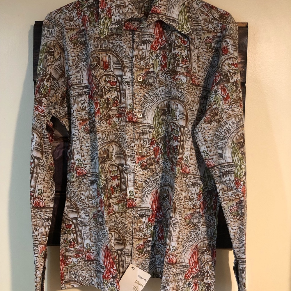 NWT New Vintage 70s Culture Disco Shirt D’avila Arnel / Nylon Blend Button Small